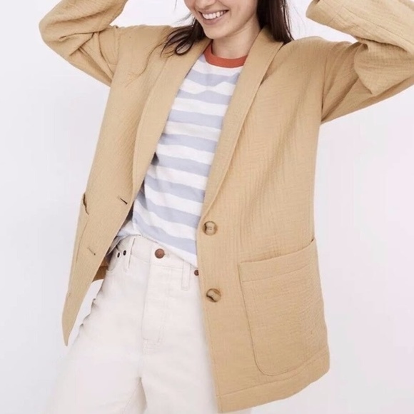 Madewell Jackets & Blazers - Madewell Lightspun Dorset Cotton Gauze Textured Summer Dune Tan Blazer Jacket L